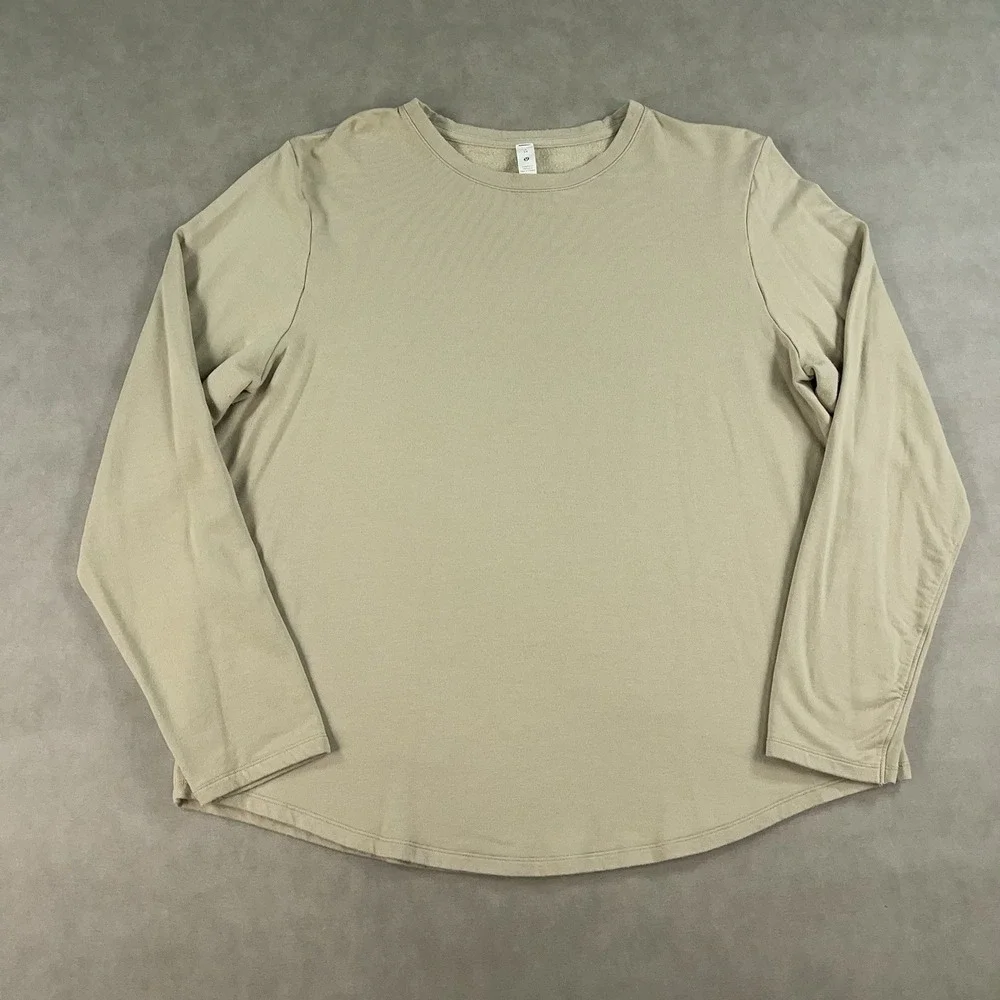 Lululemon Shirt Womens 14 Beige Long Sleeve Curved Hem Relaxed Fit Flowy Stretch